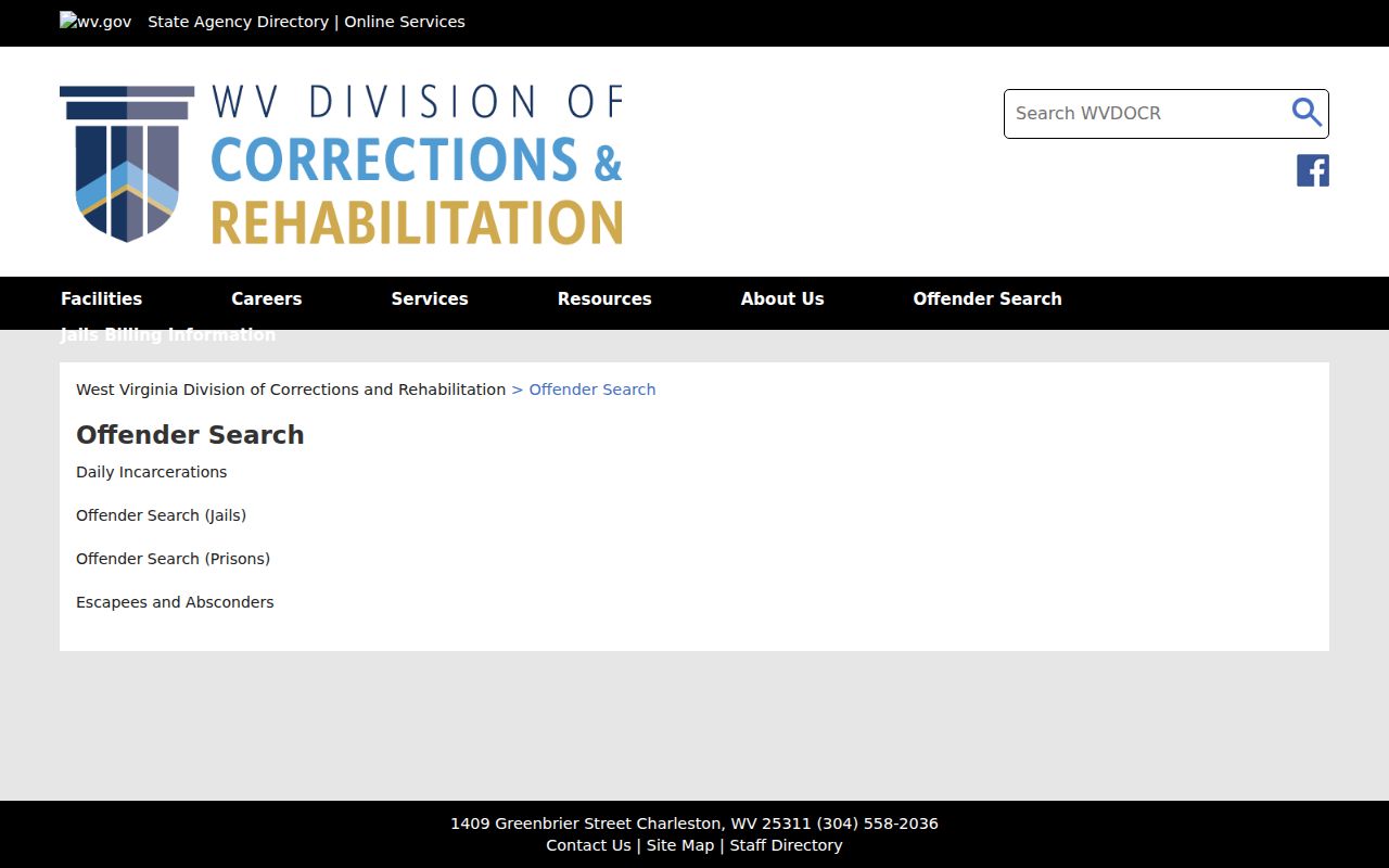 Wirt County arrest records on the WVDCR offender search menu