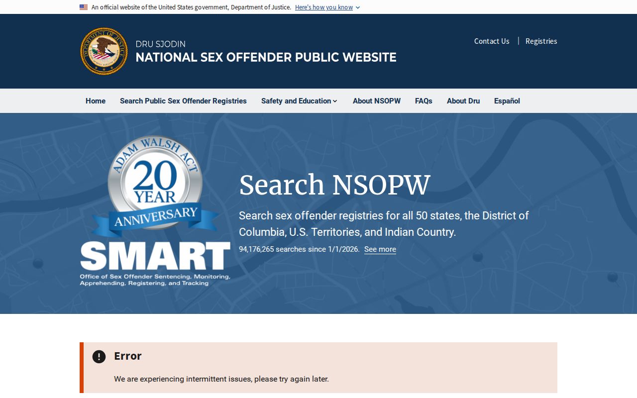 Elizabeth criminal records cross-check in the national sex offender registry